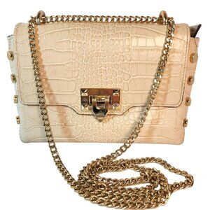 German Fuentes Off-White Croc Embossed Leather Handbag Gold Chain Made in Italy